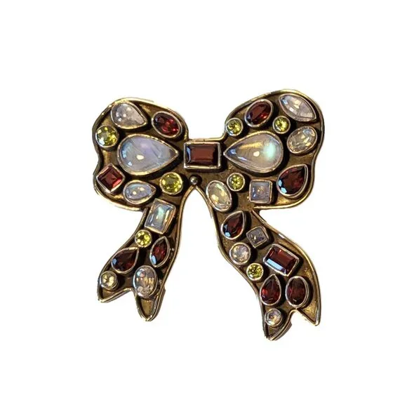 Nicky Butler Vintage Bow Brooch Garnet & Gemstone .925 Sterling Silver Rare